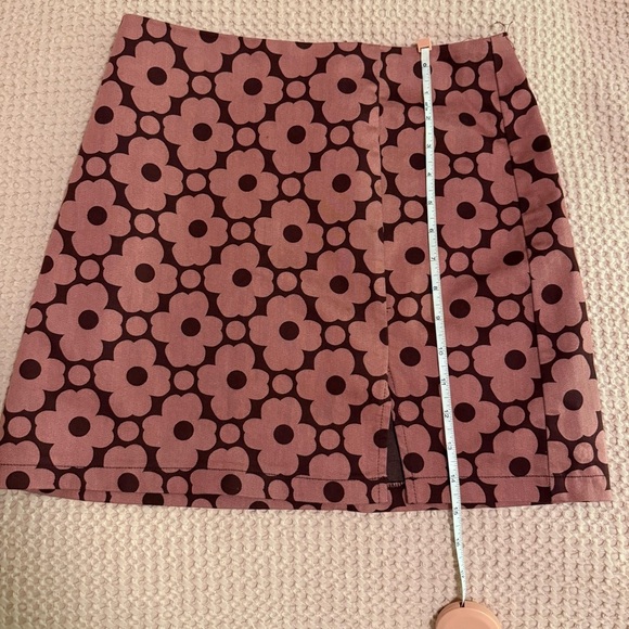 Urban Outfitters Floral Mini Skirt Pink & Brown Retro Mod A-Line Cotton Blend S - Picture 7 of 12